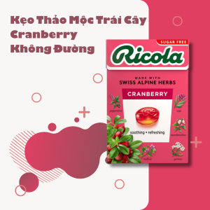 Ricola-Kẹo Thảo Mộc Trái Cây Cranberry Không Đường - 40g ( Hồng )