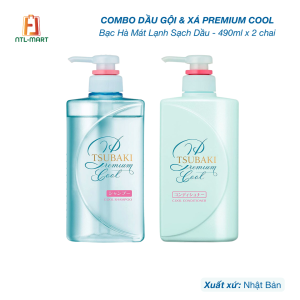 Tsubaki-Dầu Gội & Xả Premium Cool Bạc Hà Mát Lạnh Sạch Dầu - 490ml x 2 chai